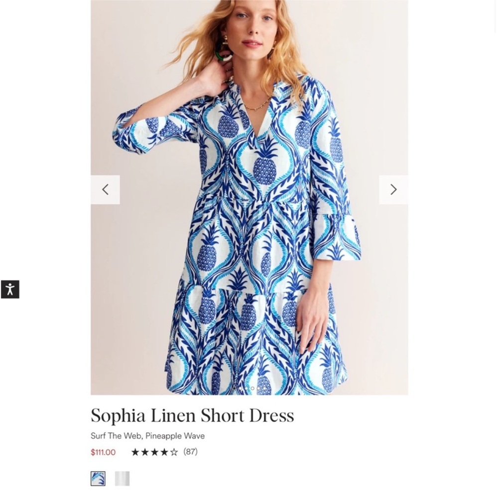 Pineapple Print Boden linen Dress 16-18